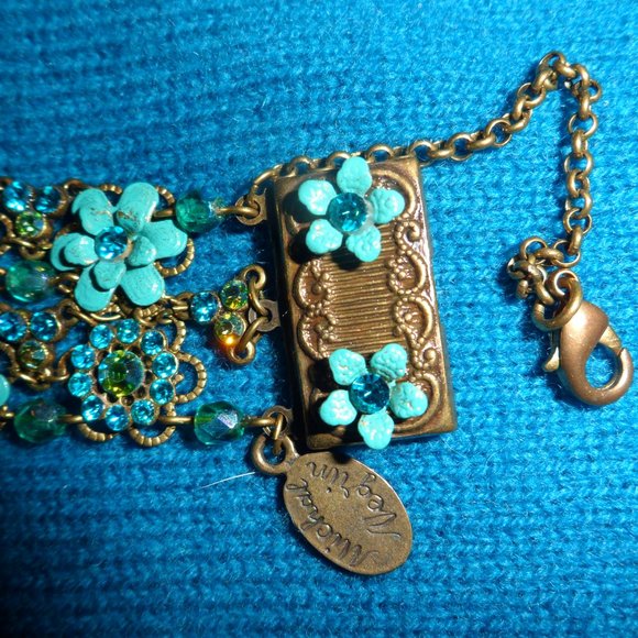 Michal Negrin bracelet- turquoise painted flowers and icy Swarovski crystals - Picture 5 of 8